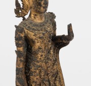 Antique Burmese standing Buddha statue, cast bronze with remains of original gilt finish, 19th century or earlier,  ​​​​​​​33cm high - 6