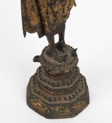 Antique Burmese standing Buddha statue, cast bronze with remains of original gilt finish, 19th century or earlier,  ​​​​​​​33cm high - 7