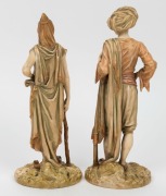 ROYAL WORCESTER "BRINGAREE INDIANS" pair of antique English porcelain statues, modelled by JAMES HADLEY, circa 1887, puce factory mark to the bases, 21.5cm high - 2