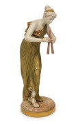 ROYAL WORCESTER antique English porcelain statue of a Classical female figure playing pipes, circa 1895, green factory mark to base, 31cm high