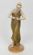 ROYAL WORCESTER antique English porcelain statue of a Classical female figure playing pipes, circa 1895, green factory mark to base, 31cm high - 2