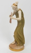 ROYAL WORCESTER antique English porcelain statue of a Classical female figure playing pipes, circa 1895, green factory mark to base, 31cm high - 3