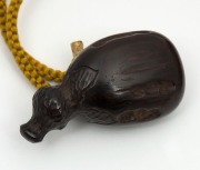 A fine antique Japanese inro&nbsp;with KAJIKAWA family seal, beautifully adorned with birds and flowers in gilt lacquer finish, with coral Ojime and carved timber&nbsp;aubergine netsuke, 19th century, 9cm high - 6