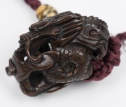 An antique Japanese lacquer inro&nbsp;depicting a pavilion in landscape, with ivory Ojime and highly decorated carved wooden dragon netsuke&nbsp;(signed), Meiji period, 19th century, 8.5cm high - 7