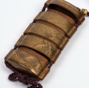 An antique Japanese lacquer inro&nbsp;depicting a pavilion in landscape, with ivory Ojime and highly decorated carved wooden dragon netsuke&nbsp;(signed), Meiji period, 19th century, 8.5cm high - 8