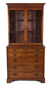 An antique Georgian mahogany secretaire bookcase with cock-beaded drawers and astragal glazed doors, 18th century, 218cm high, 104cm wide, 56cm deep