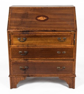 A Sheraton revival mahogany bureau with marquetry shell cartouche, circa 1900, 93cm high, 75cm wide, 110cm deep