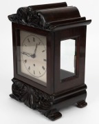 An antique English William IV four glass library clock in rosewood and floral carved decorated case, time only fusee movement with one piece silvered dial and Roman numerals, circa 1845, 30cm high - 2