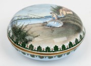 An antique Chinese Beijing enamel circular box with curious imagined European scene, 19th century, 8cm wide - 4