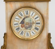 A fine quality antique French three piece clock set in the Chinese style, onyx case with ormolu mounts and Foo dog finial, time only lever platform escapement movement, fine enamel decorated dial with retailers name "Edward & Sons, Paris, London, Glasgow" - 2