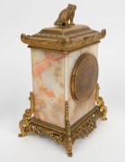 A fine quality antique French three piece clock set in the Chinese style, onyx case with ormolu mounts and Foo dog finial, time only lever platform escapement movement, fine enamel decorated dial with retailers name "Edward & Sons, Paris, London, Glasgow" - 4