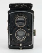 FRANKE & HEIDECKE: Circa 1932 Rolleiflex Old Standard TLR camera [#265551] with Tessar 75mm f3.8 lens [#1411215] and metal lens cap, with directions in German on rear. - 2