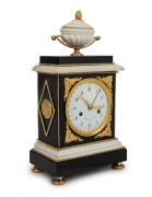RADANT fine and attractive antique French Empire clock under glass dome, black and white marble case with fine ormolu mounts, one piece convex enamel dial with Arabic numerals and&nbsp;rare thirty day jump calendar hand (introduced for a short period during th - 2