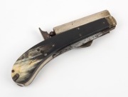 An antique English pocket pistol knife, single shot percussion cap with horn handgrip, circa 1845,16.5cm long, ​​​​​​​25cm with blade extended - 3