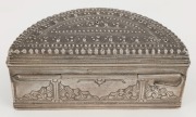 An antique Burmese silver demi-lune betel box with hinged lid and repousse decoration, 19th/20th century, ​​​​​​​4cm high, 9.5cm wide, 122 grams - 2