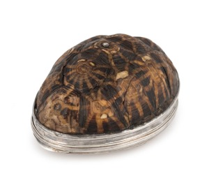 A Georgian star turtle pocket snuff box with Sheffield plated mounts, early 19th century, 8cm wide