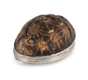 A Georgian star turtle pocket snuff box with Sheffield plated mounts, early 19th century, ​​​​​​​8cm wide