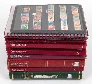 SCANDINAVIA: An extensive collection/accumulation in eight volumes, with material noted from Aland, Denmark (including booklets), Faroes, Finland, Greenland, Iceland, Norway (including booklets) and Schleswig, Specialist items noted throughout. Very conse