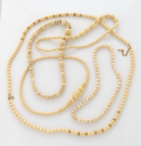 Five antique ivory bead necklaces, 19th/20th century