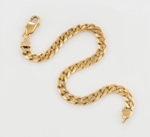 A 10ct gold curb link bracelet, stamped "10K", 22cm long, 16.5cm grams