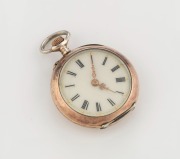 A Swiss antique lady's pocket watch in engraved silver and rose gold plated case, manual cylinder movement stamped "Ten Rubis Cylinder", 19th century, 4.5cm high overall