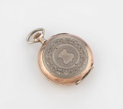 A Swiss antique lady's pocket watch in engraved silver and rose gold plated case, manual cylinder movement stamped "Ten Rubis Cylinder", 19th century, 4.5cm high overall - 2