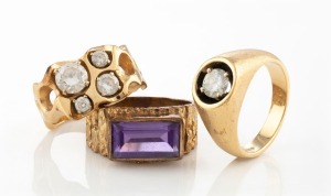 Three assorted gold rings with stones, two 9ct and one 14ct, (3 items), 31.3 grams total