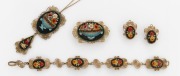 MICRO MOSAIC and gold plated bracelet, earrings, necklace and brooch set, ​​​​​​​the brooch 5cm wide