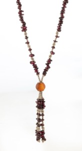 A tumbled garnet and silver bead necklace, 45cm long