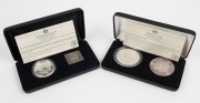 1997 Fremantle Coin (1oz Kookaburra) & Medallion (1oz Swan stamp) set; 1998 Perth Coin (2oz) & Medallion (1946 Shilling), both with certificates of limitation in the cases of issue.&nbsp;