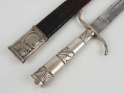 An antique German hunting hanger with silver fittings and leather scabbard, 19th century, ​​​​​​​47cm long - 2