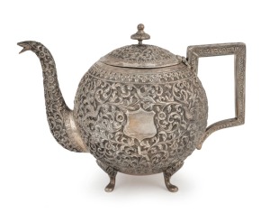 An antique Indian Kutch silver teapot, 19th/20th century, ​​​​​​​17cm high, 23cm wide, 758 grams