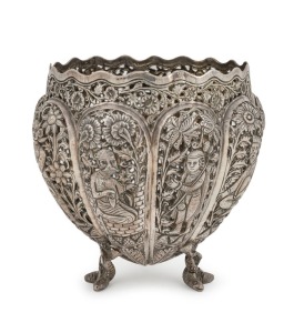 An Indian pierced silver vase with figural decoration, 20th century, 14cm high, 434 grams