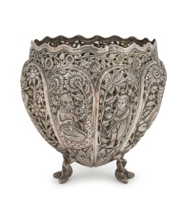 An Indian pierced silver vase with figural decoration, 20th century, ​​​​​​​14cm high, 434 grams