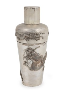 HUNG CHONG antique Chinese export silver cocktail shaker with dragon decoration, 19th/20th century, stamped "H.C." with seal mark, ​​​​​​​23cm high, 586 grams