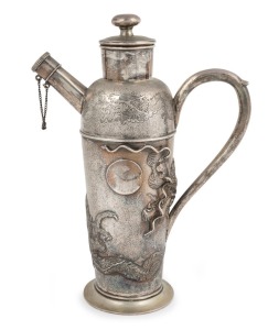 An antique Chinese export silver cocktail shaker with dragon decoration, 19th/20th century, seal mark to base, 26cm high, 530 grams