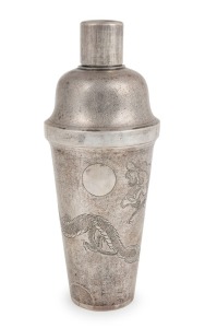 An antique Chinese export silver cocktail shaker with dragon decoration and hand beaten finish, 19th/20th century, stamped "SILVER" with seal and maker's marks, 28cm high, 506 grams