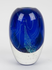 PAULINE DELANEY blue sommerso art glass vase with silver and iridescent inclusions, ​​​​​​​incised signature to base, 16.5cm high