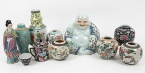 Assorted Chinese porcelain ginger jars, statues and vases, 20th century, (12 items), the largest 29cm high