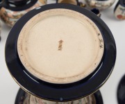 SATSUMA blue and gilt Japanese miniature vases, teacup and saucer, urn lid and mantel vases, Meiji period, 19th/20th century, (13 items), the largest 32cm high - 5