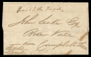 TASMANIA - Postal History : 1832 (Apr.30) Fingal to Rose Vale entire, sent by foot messenger, endorsed by postmaster John Wallace "Paid J.W. Fingal", being a very early endorsement which was not officially required until June; also endorsed "Speed/J. Gran - 2