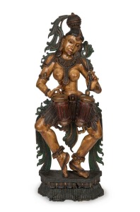 APSARA panel, carved wood with polychrome finish, South Indian origin, 19th century, 167cm high