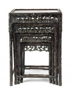 A nest of four Chinese hardwood tables, early 20th century, 72cm high, 49.5cm wide and 36.5cm deep