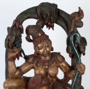 NIRITI&nbsp;panel, (Niriti guiding a man in the direction of heaven),&nbsp;carved wood with polychrome finish, South Indian origin, 19th century, ​​​​​​​183cm high - 2