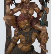 NIRITI&nbsp;panel, (Niriti guiding a man in the direction of heaven),&nbsp;carved wood with polychrome finish, South Indian origin, 19th century, ​​​​​​​183cm high - 3