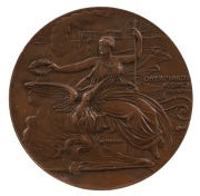 1896 Athens Olympics, bronze participation medal; 50mm; designed by N. Lytras;&nbsp;seated Nike holding laurel wreath over phoenix emerging from flames, Acropolis in background. Lovely condition. - 2