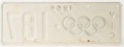 1956 MELBOURNE OLYMPICS official car number plate #187 with "VIC" and the Olympic Rings in colour; very fine original condition. Endorsed verso in pencil "Billy Holt's number plate in Melbourne".&nbsp; - 2