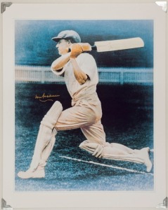 DON BRADMAN gold pen signature on reproduction photograph, limited edition (#359/500) with PWC Certificate of Authenticity. 37.5 x 22cm.