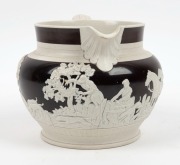 CHETHAM & WOOLLEY antique Staffordshire porcelain ale jug adorned with hunting scene, circa 1810, 13cm high, 21cm wide - 2