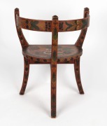 A Norwegian folk art child's tri-pod chair with original hand-painted floral finish, 19th century, 52cm high, 41cm wide - 3